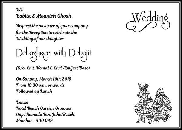 Bengali wedding invitation wording 2 - Parekh Cards